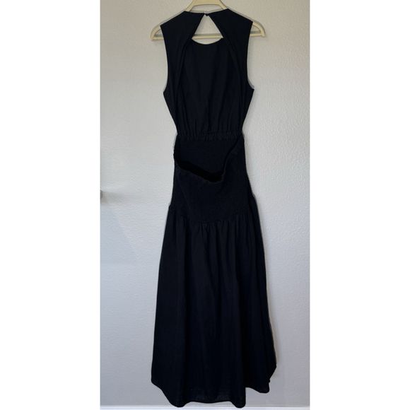 SNDYS Black Cotton Cutout Smocked Maxi Dress Boho Minimalist Size XL - Picture 6 of 15